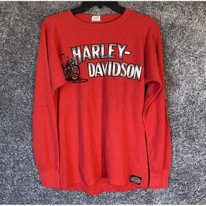 Vintage Harley Davidson Thermal Shirt Mens XL J.E. Morgans‎ Long Johns 80's Red